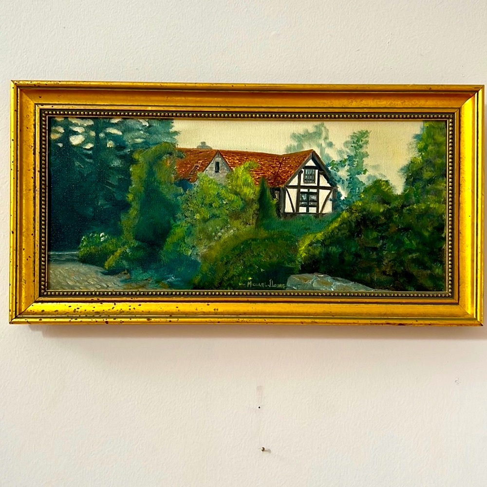 Oil painting Tudor Home by Michael J. Loomis
